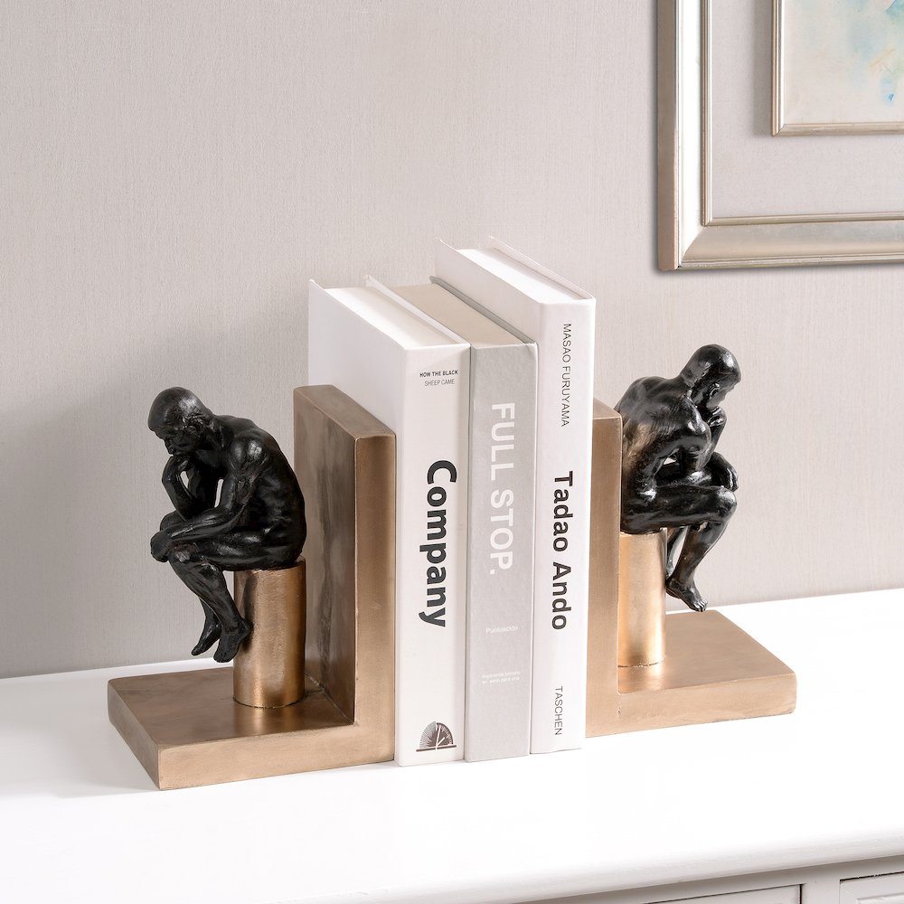 Resin Thinker Bookend Set of  2 Home Decor Shelf Display