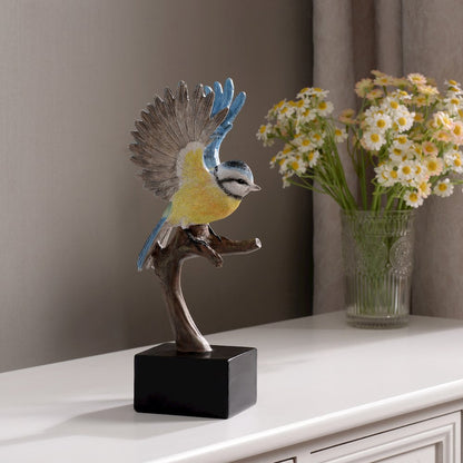 Blue Tit On Branch Lifelike Resin Bird Home Tabletop Decor