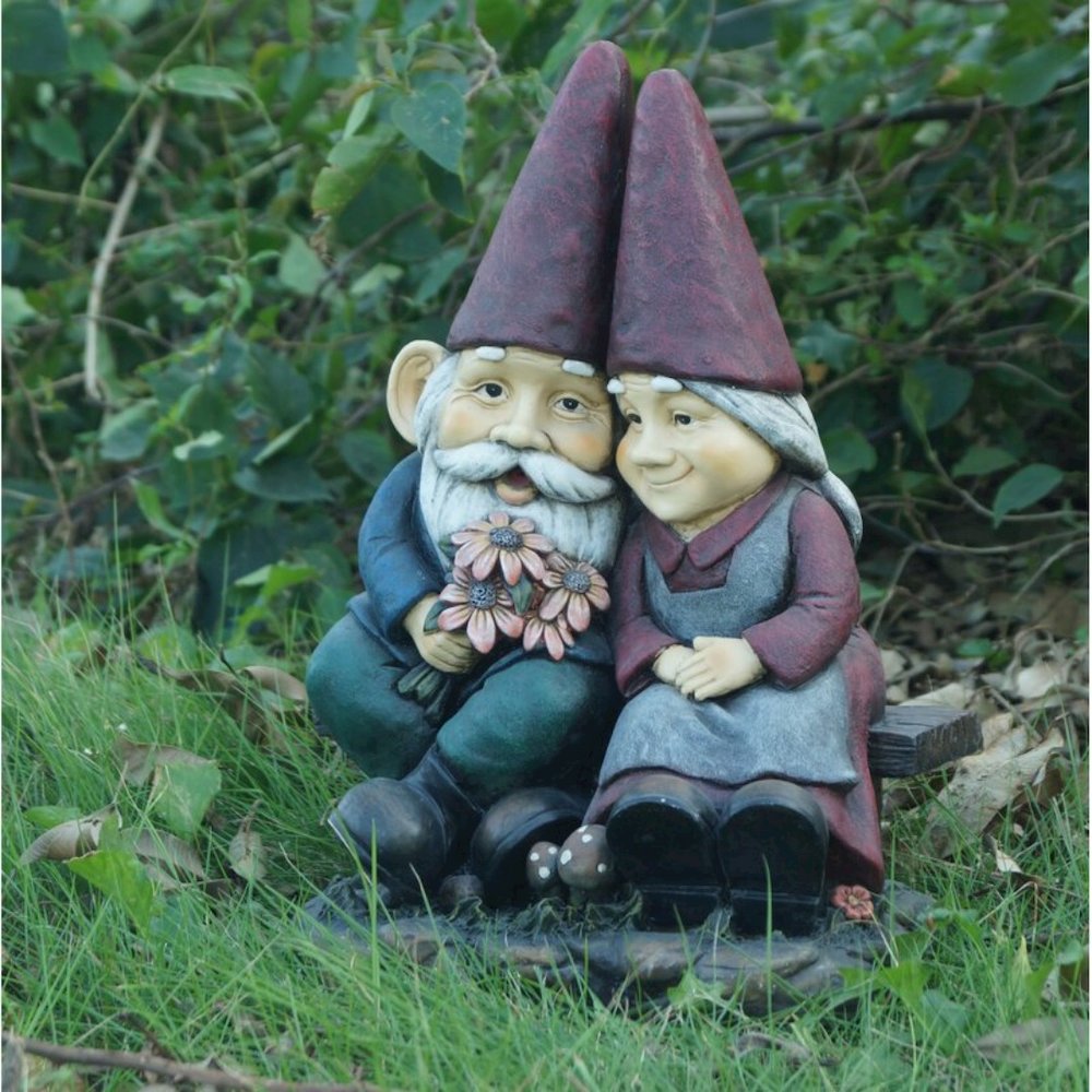 Old Gnome Couple On Bench