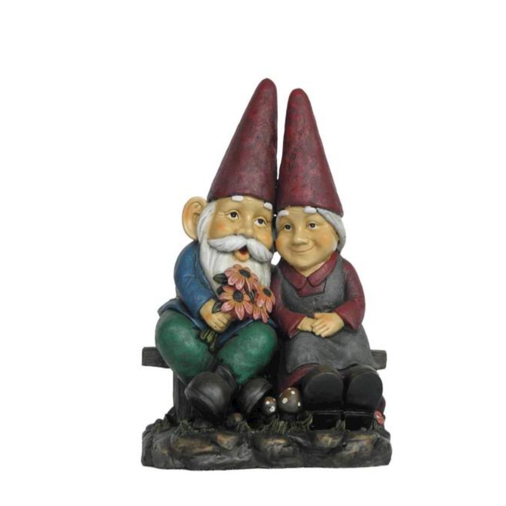 Old Gnome Couple On Bench