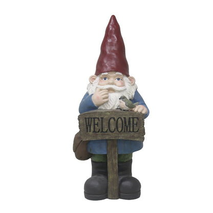 Funny Garden Gnome Holding Welcome Sign
