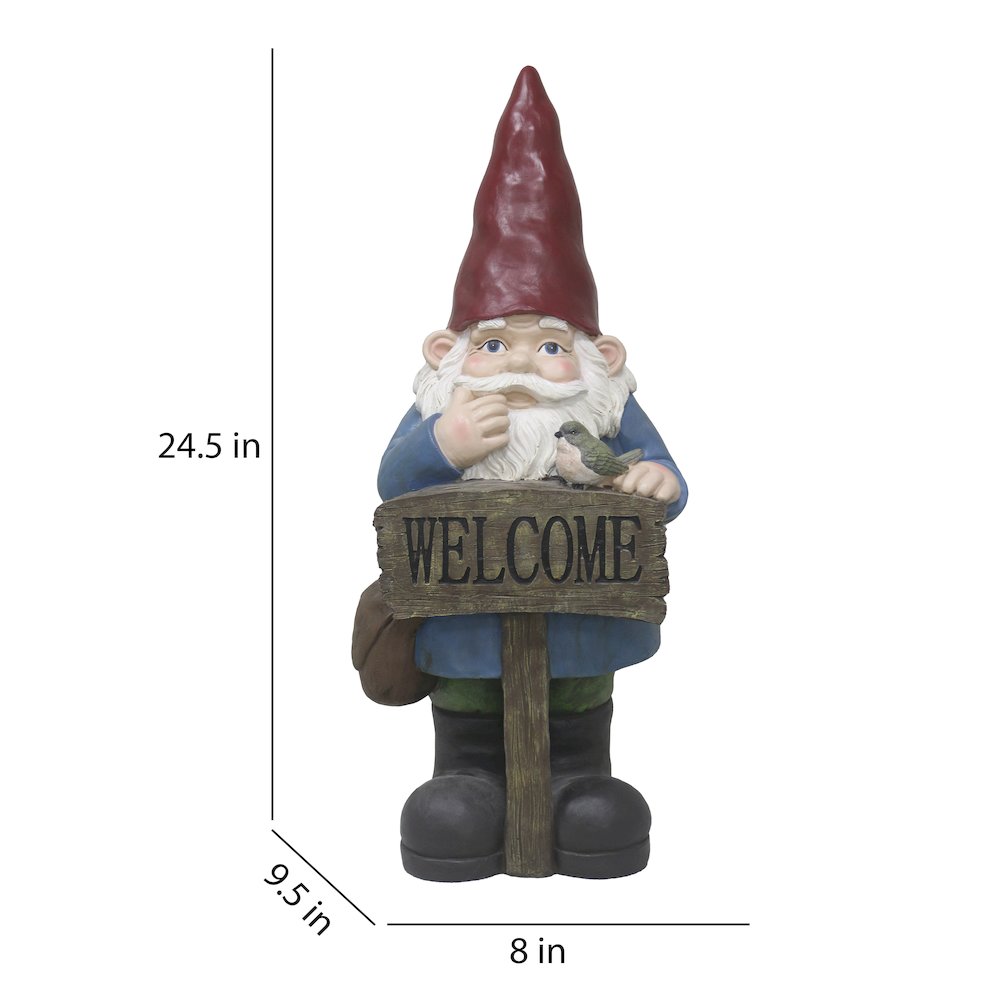 Funny Garden Gnome Holding Welcome Sign