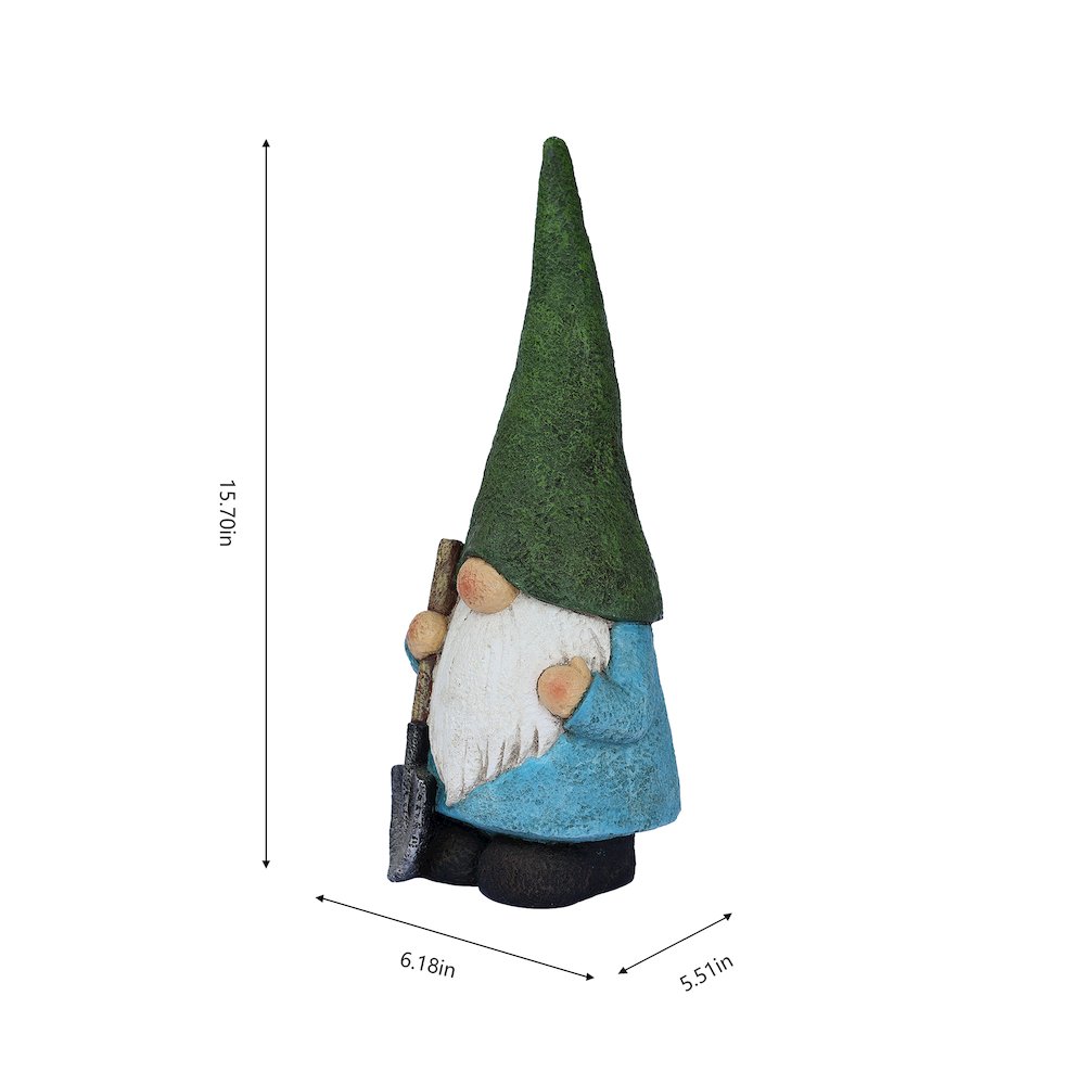 16in Garden Gnome Statue Holding Shovel