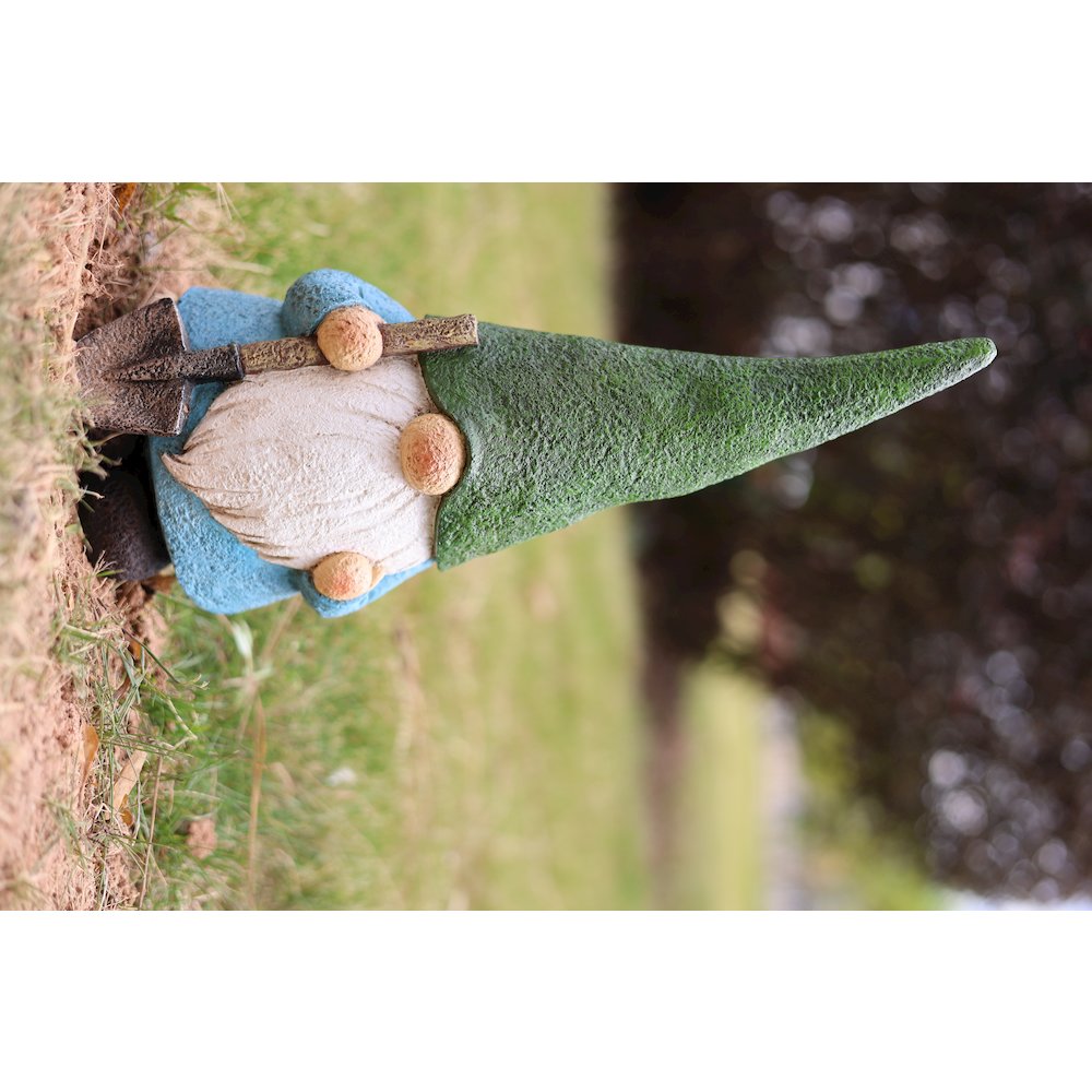 16in Garden Gnome Statue Holding Shovel