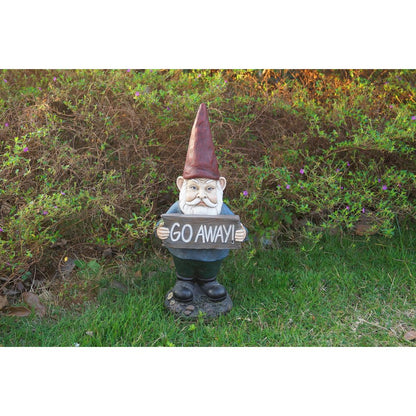 Gnome Holding Go Away Sign