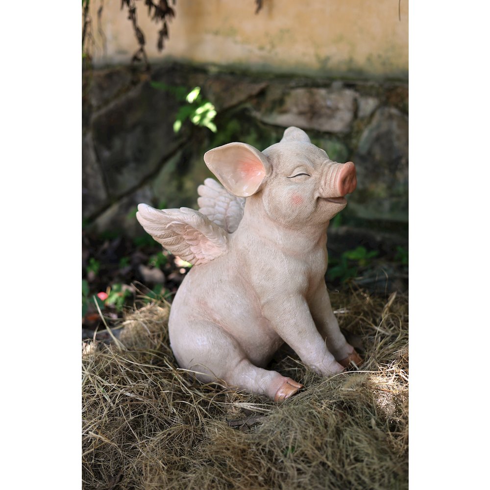 16.65" H Smiling Pig W/Wings Sitting