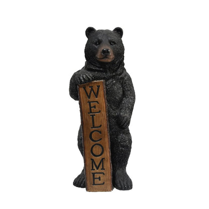 Welcome Bear Haven: Standing Black Bear with Heartwarming Welcome Sign