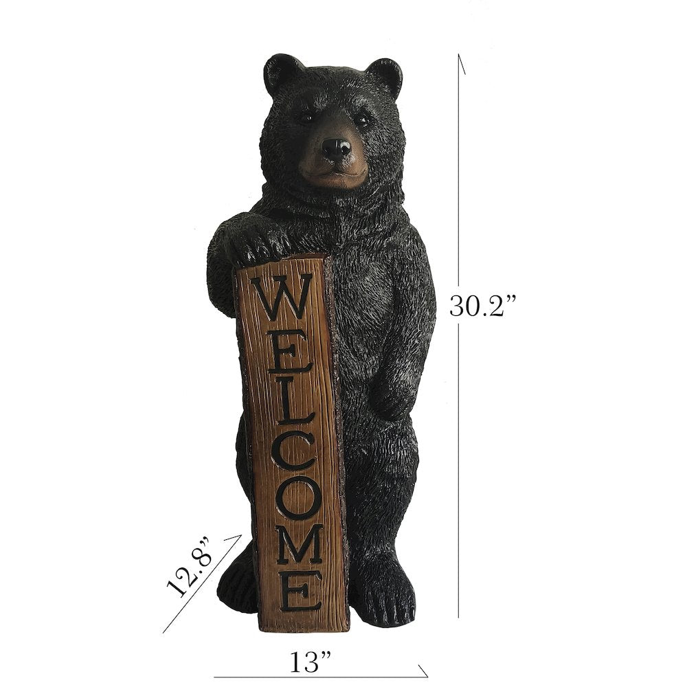 Welcome Bear Haven: Standing Black Bear with Heartwarming Welcome Sign