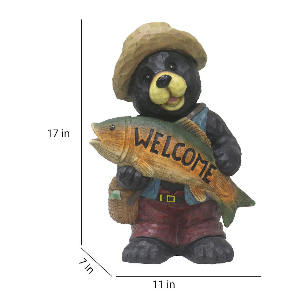 Bear with Fish Welcome Sign for Garden or Home
