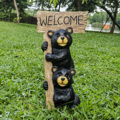 Stacking Bears with Welcome Sign for Garden or Home