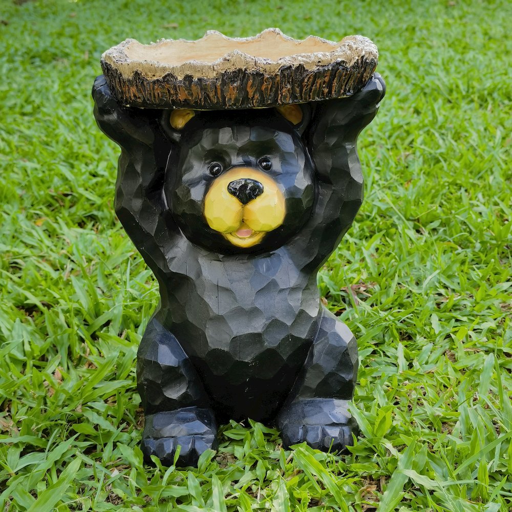 Sitting Bear Holding Bird Bath Garden Decor