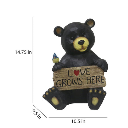 Sitting Bear Holding Love Sign Garden Decor