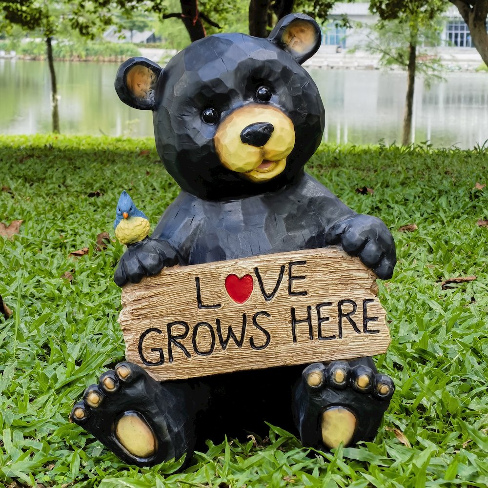 Sitting Bear Holding Love Sign Garden Decor