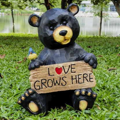 Sitting Bear Holding Love Sign Garden Decor