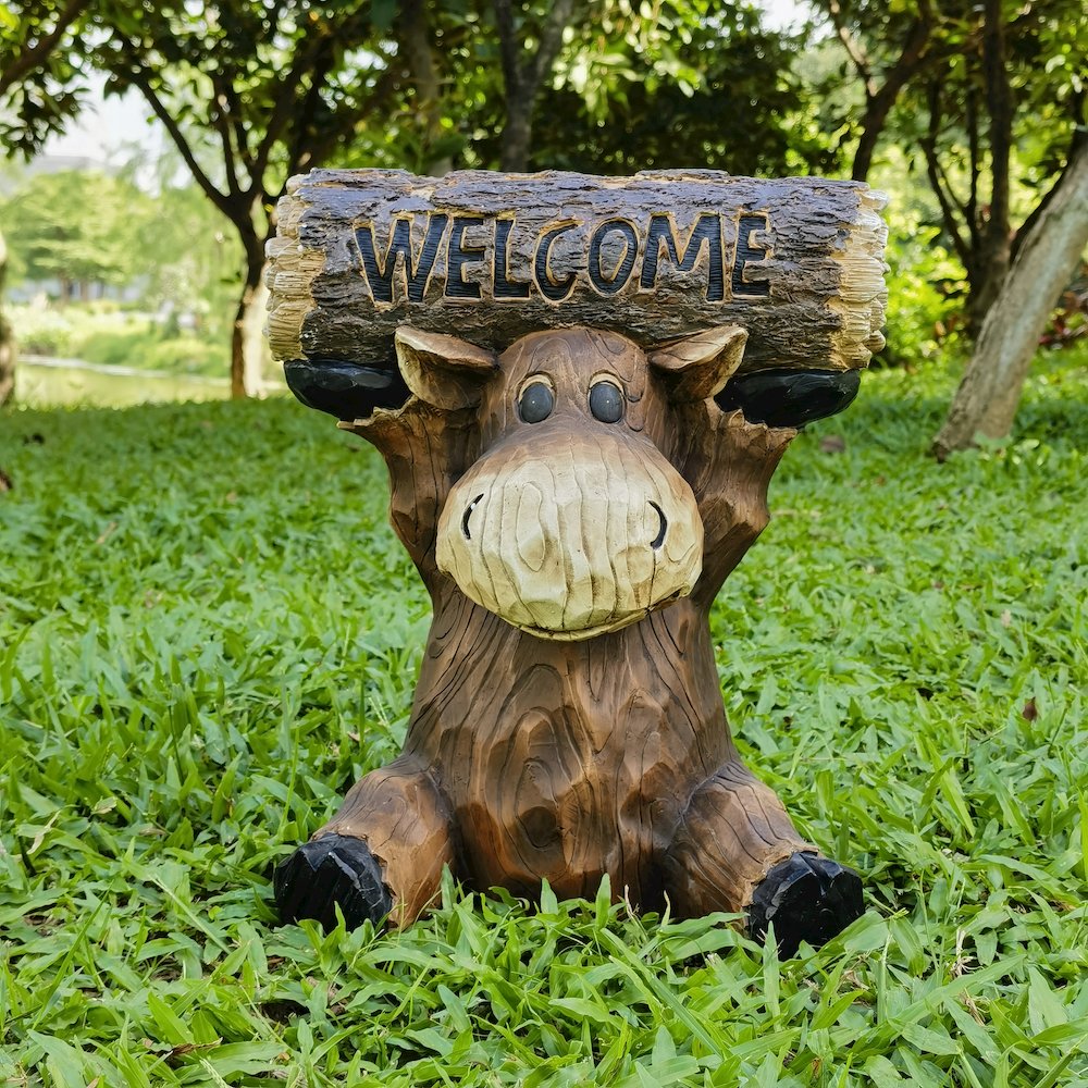 Moose Cub Holding Welcome Sign Garden Decor