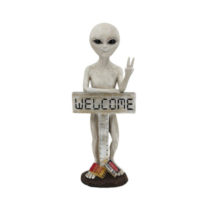 Alien Resin Statue W/Welcome Sign