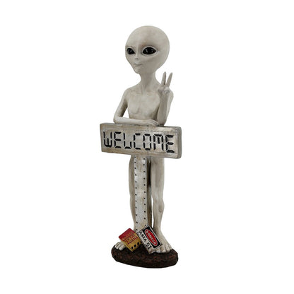 Alien Resin Statue W/Welcome Sign