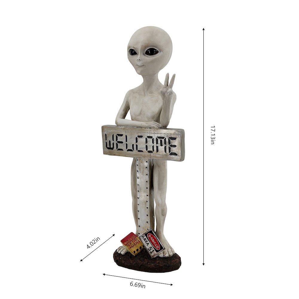 Alien Resin Statue W/Welcome Sign