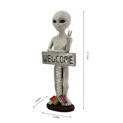 Alien Resin Statue W/Welcome Sign