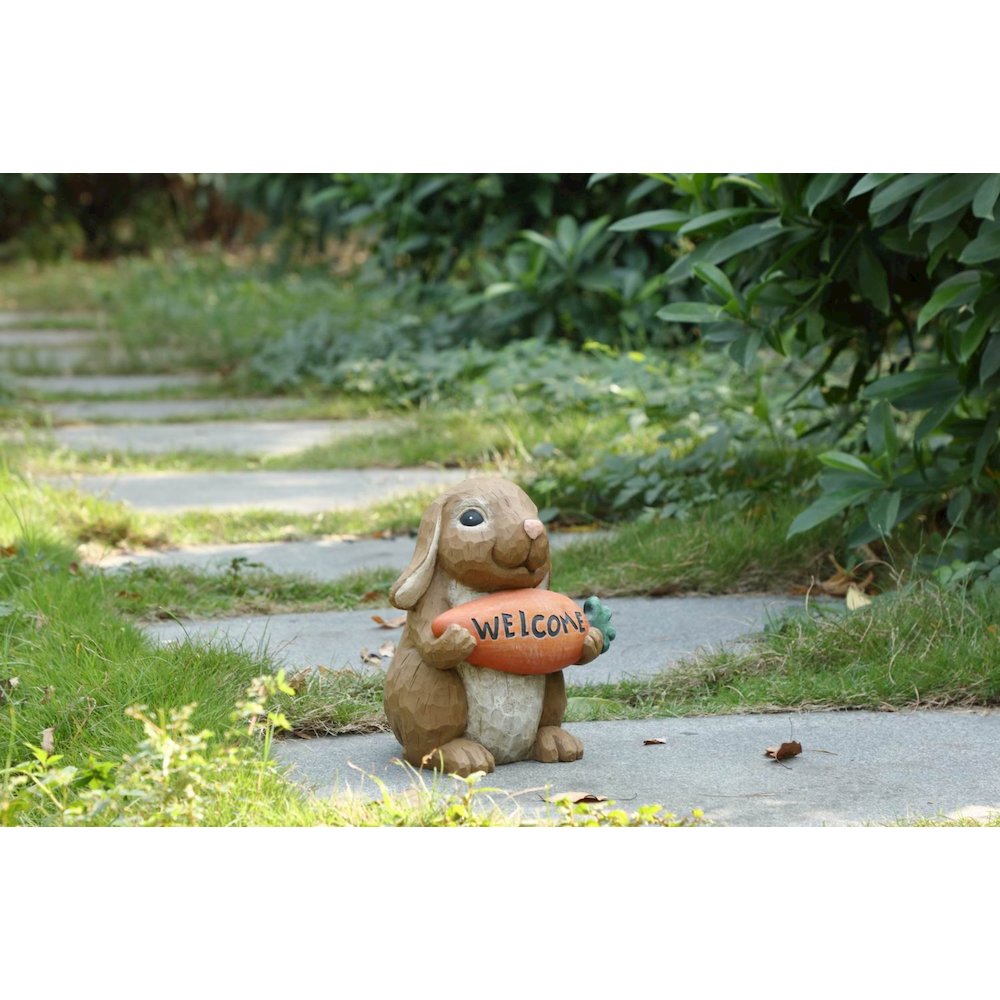 Rabbit Holdng Carrot Welcome Sign