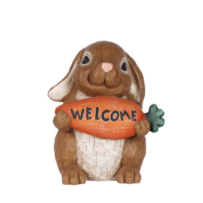 Rabbit Holdng Carrot Welcome Sign