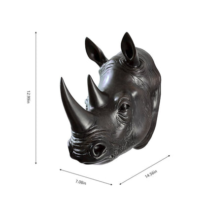 Rhinoceros Head Wall Mount Art Black Color