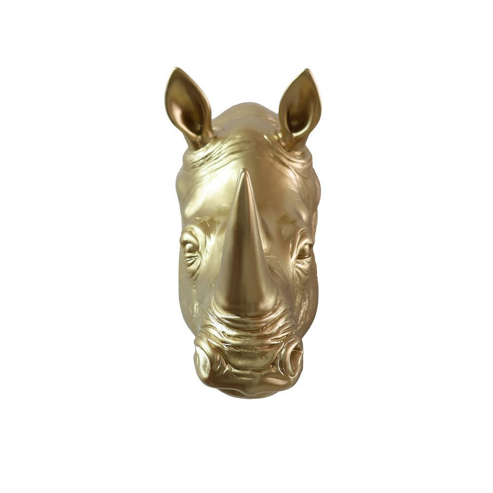 Rhinoceros Head Wall Mount Art Gold Color