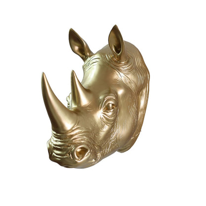 Rhinoceros Head Wall Mount Art Gold Color