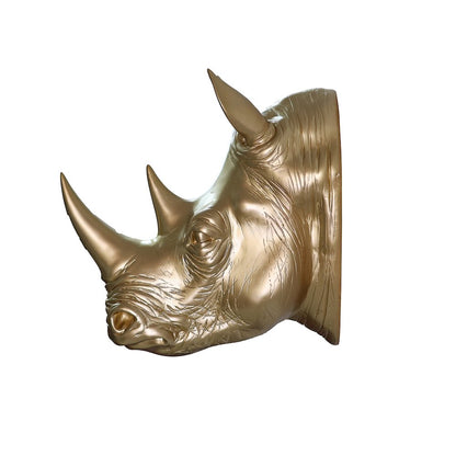 Rhinoceros Head Wall Mount Art Gold Color
