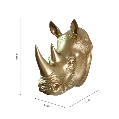 Rhinoceros Head Wall Mount Art Gold Color