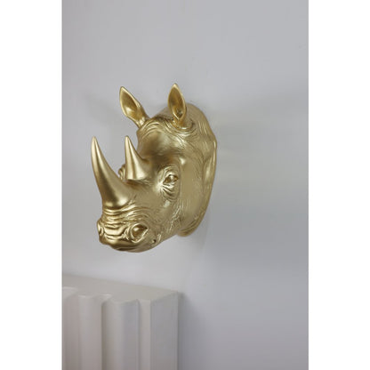 Rhinoceros Head Wall Mount Art Gold Color