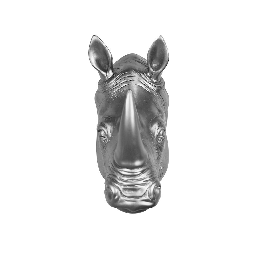 Rhinoceros Head Wall Mount Art Silver Color
