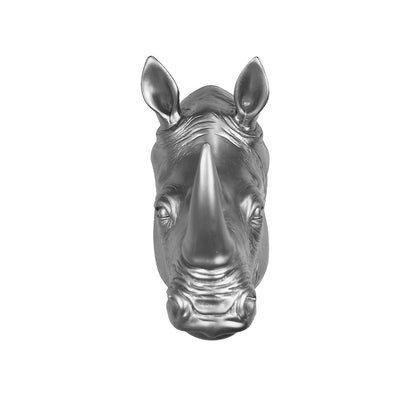Rhinoceros Head Wall Mount Art Silver Color