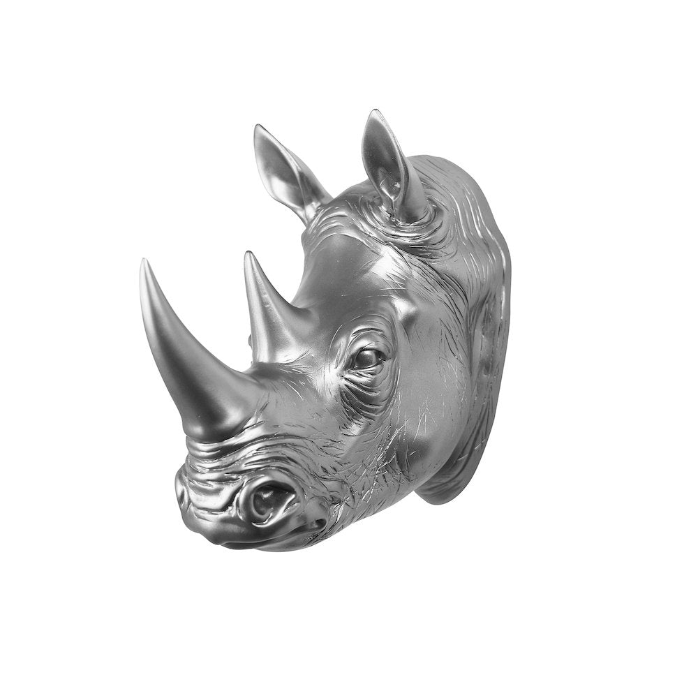 Rhinoceros Head Wall Mount Art Silver Color