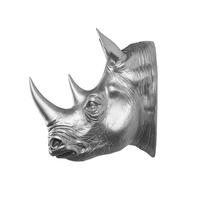 Rhinoceros Head Wall Mount Art Silver Color