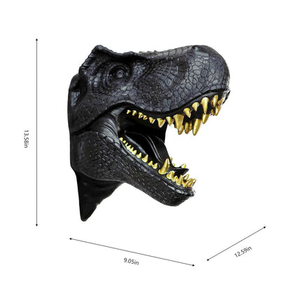 Dinosaur Head Sculpture Black Color Wall Mounted Ornament