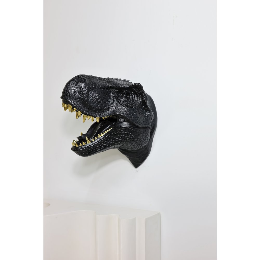 Dinosaur Head Sculpture Black Color Wall Mounted Ornament