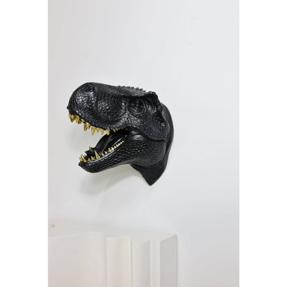 Dinosaur Head Sculpture Black Color Wall Mounted Ornament