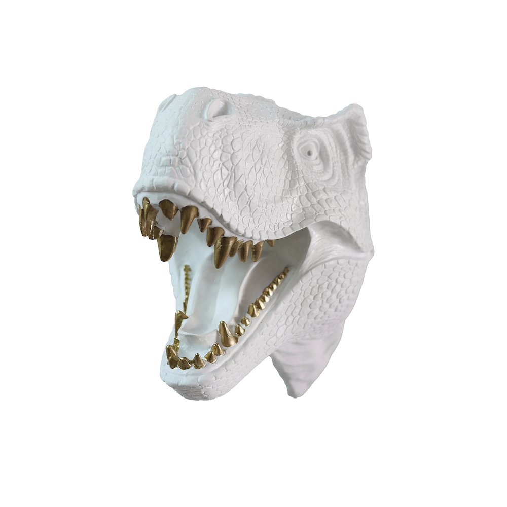 Dinosaur Head Sculpture White Color Wall Mounted Ornament