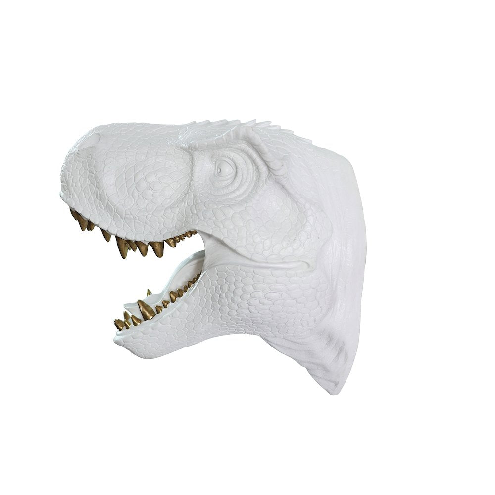 Dinosaur Head Sculpture White Color Wall Mounted Ornament