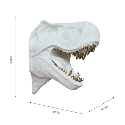 Dinosaur Head Sculpture White Color Wall Mounted Ornament