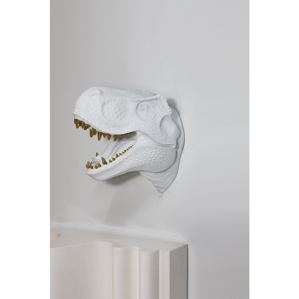 Dinosaur Head Sculpture White Color Wall Mounted Ornament