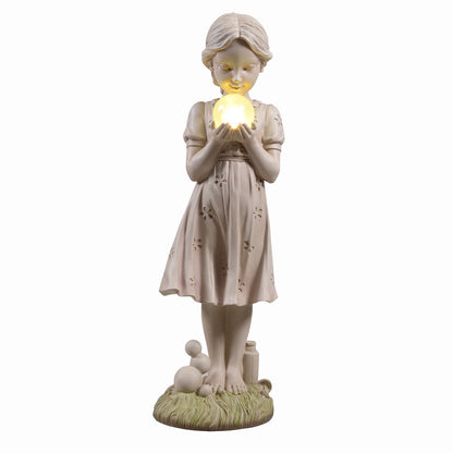 Girl Holding Bubble Lighted Garden Statue Solar Powered LEDs