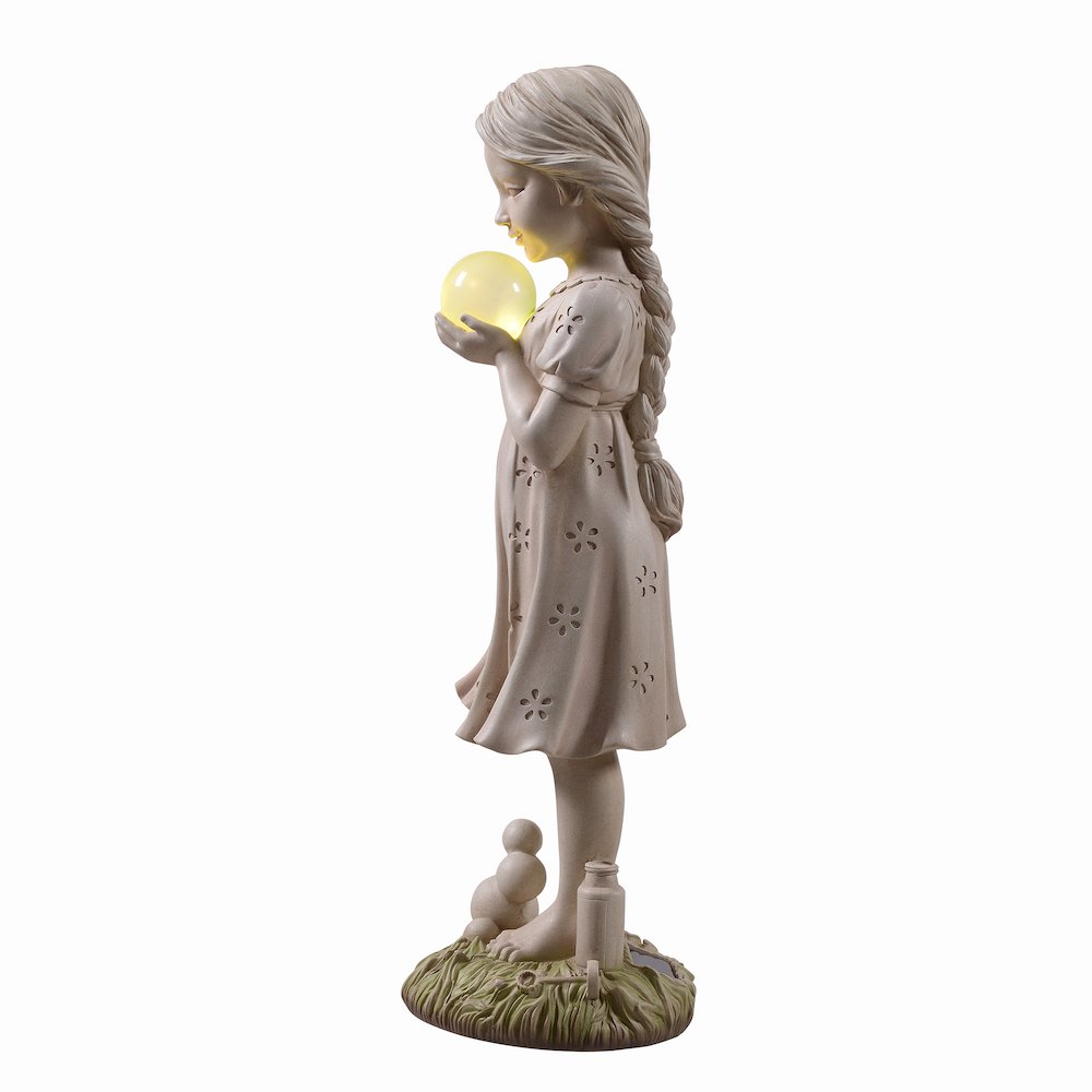 Girl Holding Bubble Lighted Garden Statue Solar Powered LEDs