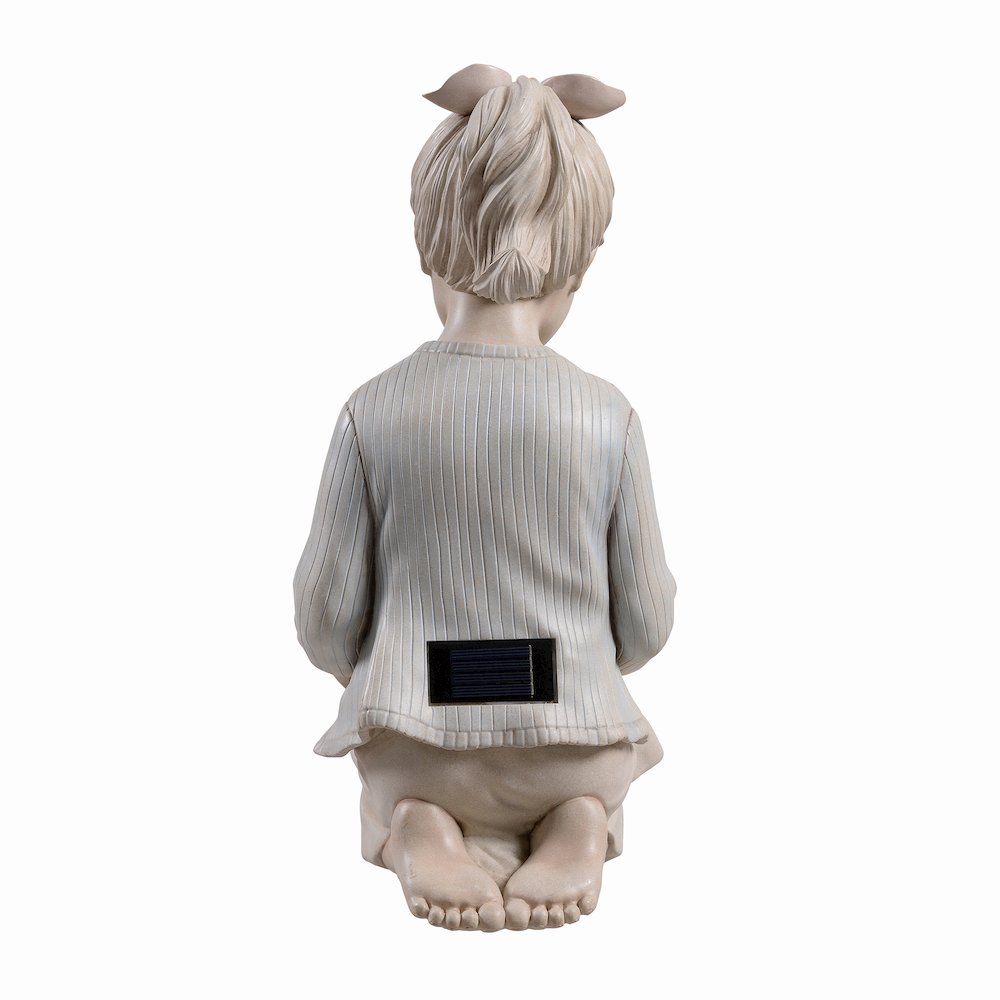 Sitting Girl  Bird Nest Lighted Garden Statue Solar Powered LEDs