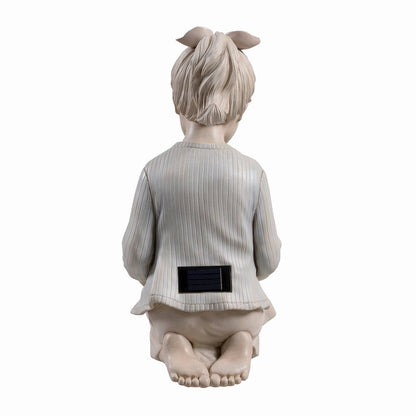 Sitting Girl  Bird Nest Lighted Garden Statue Solar Powered LEDs