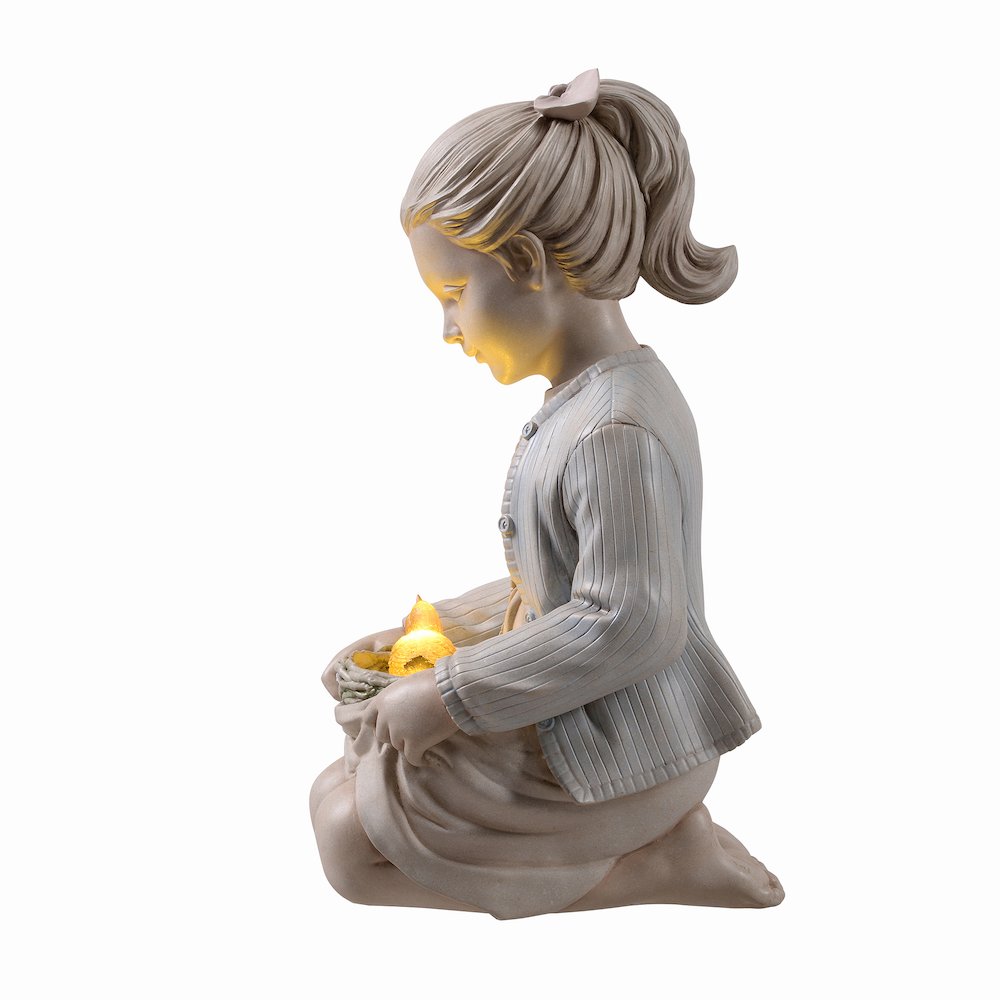 Sitting Girl  Bird Nest Lighted Garden Statue Solar Powered LEDs