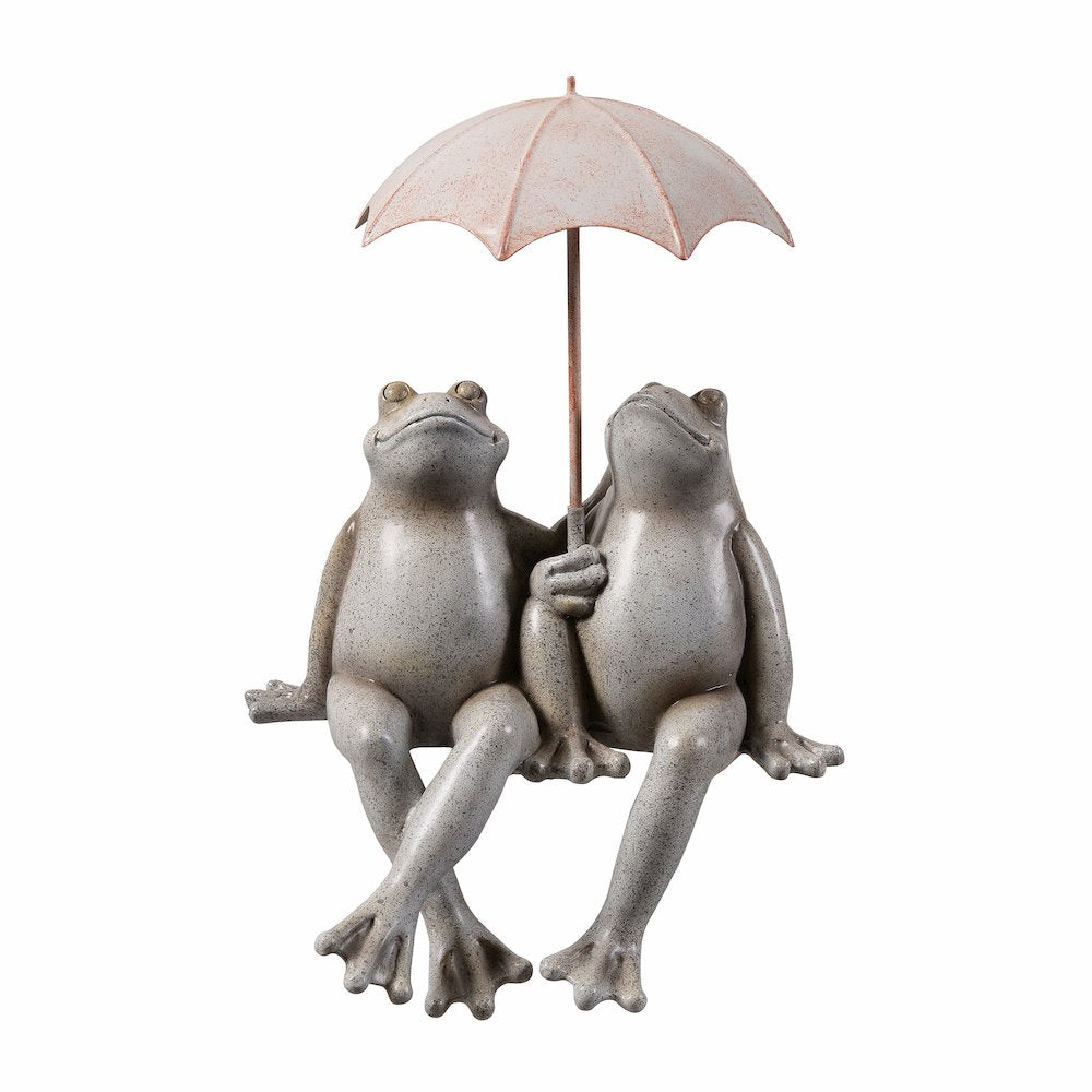 Sitting Couple Frogs Umbrella Garden Statue Yard Decor