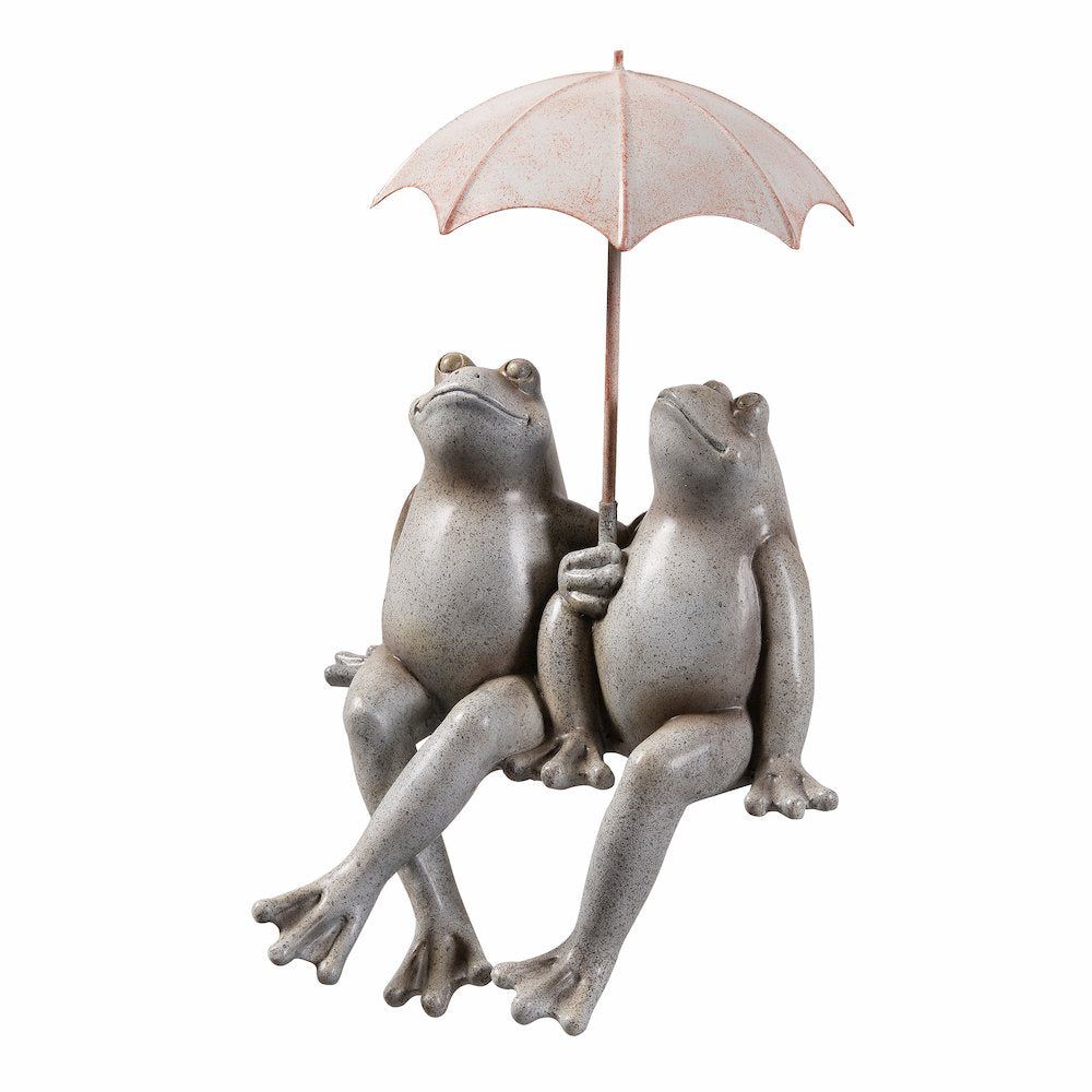 Sitting Couple Frogs Umbrella Garden Statue Yard Decor
