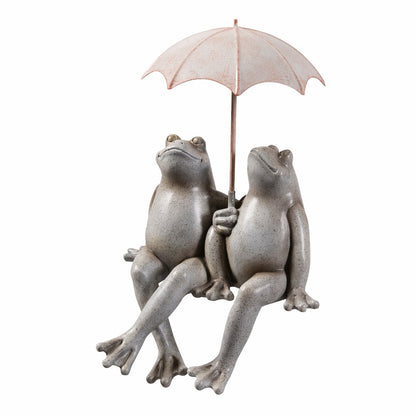 Sitting Couple Frogs Umbrella Garden Statue Yard Decor